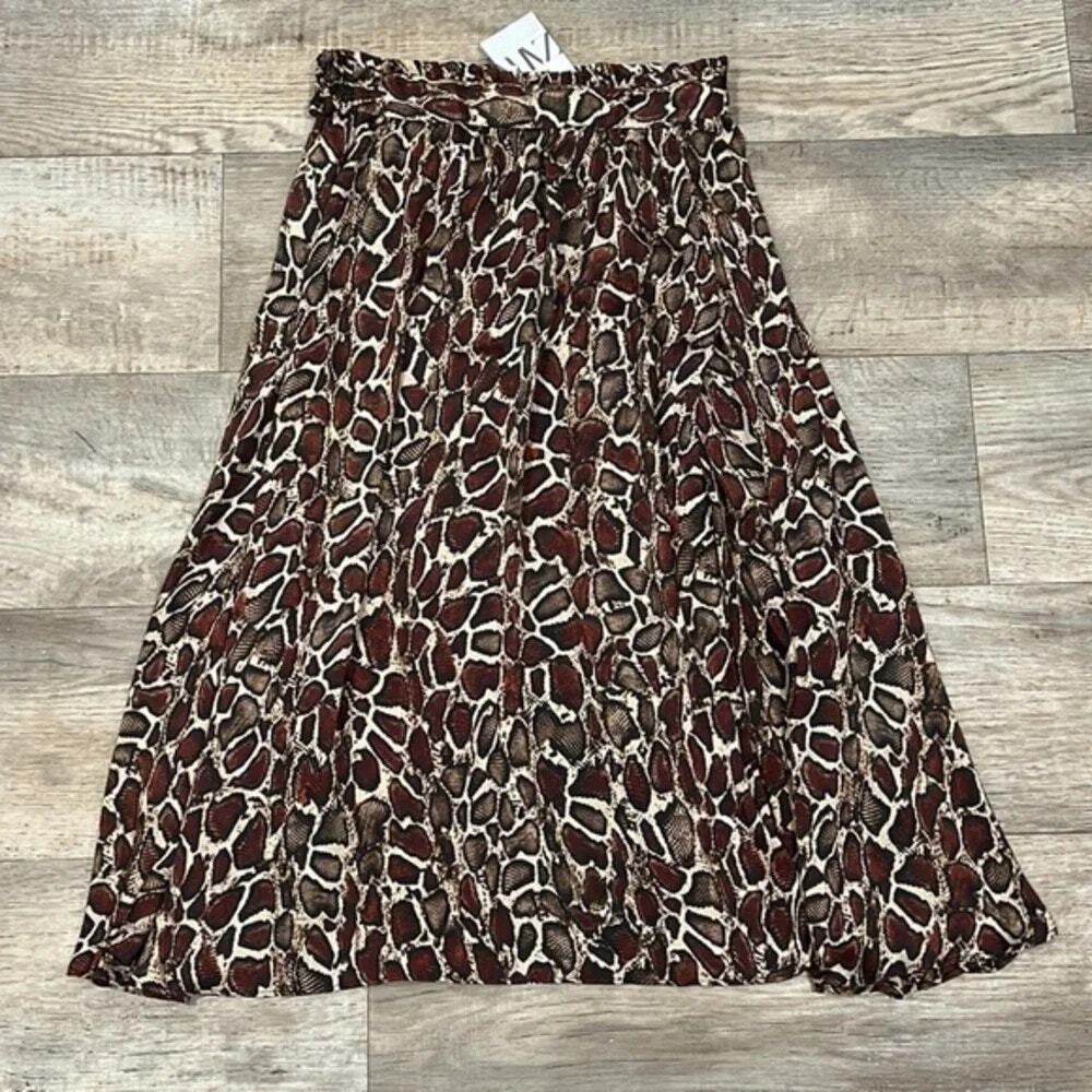 Zara NWT Brown Snakeskin Print A-Line Midi Skirt M - Picture 13 of 15